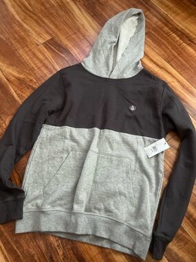 Volcom Boys Two-Tone Black & Gray Hooded Pullover Sweatshirt